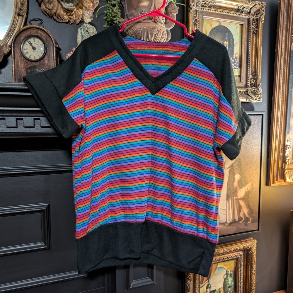 Vintage 80s 90s Handmade Rainbow Striped Sweater - Oversized Terry Knit Pullover